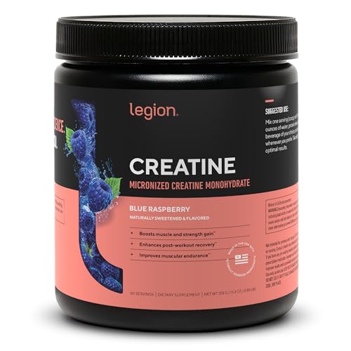 Image of LEGION Micronized Creatine Monohydrate Supplement - Clean Creatine Powder for Muscle Gain & Post Workout Recovery - Micronized Creatine Supplement for Maximum Absorption (60 Servings, Blue Raspberry)