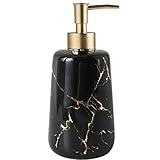 FülleMore Keramik Seifenspender 350ml nachfüllbar Lotionspender Gold Marmor Optik Handseifenspender Küche Badzimmer Pumpseifenspender Waschbecken Flüssigseifenspender Spülmittelspender (Schwarz)