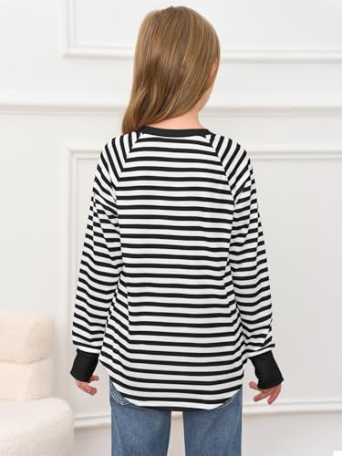 Image of Haloumoning Girls Striped Long Sleeve Shirts 5-14 Years
