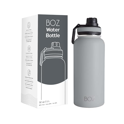 BOZ Stainless Steel Insulated Water Bottle 1L, Grey