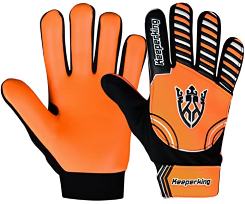 Keeperking Gants de gardien de but pour enfants, garçons et filles, gants de football junior, gants de joueur pour garçon (5, orange/noir/orange) Cover