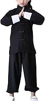 Libaobaoyo Kids Kung Fu Suit Black Unisex Long Sleeve Taichi Martial Arts Uniform Ages 5-16