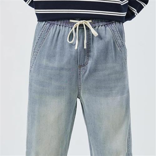 Men's Summer Jeans Thin Soft Elastic Waist Loose Straight Denim Pants Casual Plus Size Trousers3