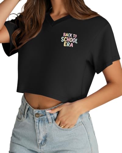 Image of Womens Crop Tops Short Sleeve V Neck Summer Cropped T Shirts Baisc Tees