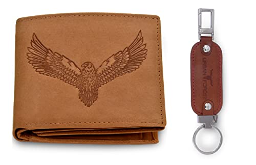 URBAN FOREST Zeus Vintage Cognac Leather Wallet & Keychain Combo Gift Set for Men, Vintage Cognac with Keychain, RFID