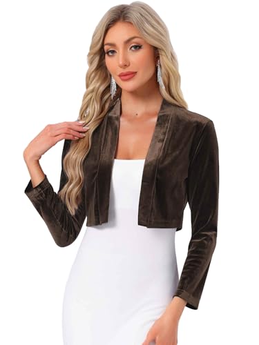 Image of Allegra K Velvet Shrug for Women's Long Sleeve Open Front Cardigan Cocktail Party Cropped Bolero Jacket