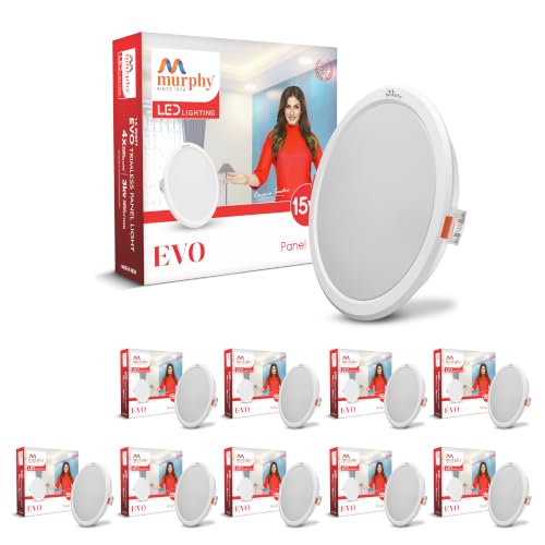 Image of Murphy EVO 15W Round LED Panel Light | 3000K Warm White| Recessed Ceiling Light | 1500 Lumens | 150mm Cutout | 4kV Surge Protection | BIS Approved |2-Year Warranty |Pack of 10