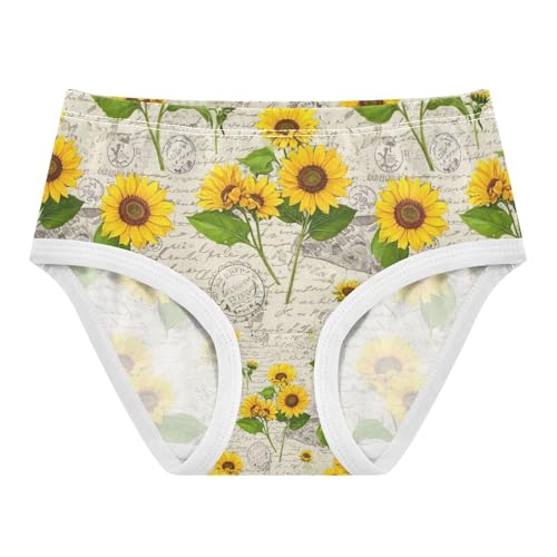 Yellow Sunflowers Green Leaves Underwear Girls, Toddler Girl Briefs, Cotton Girls Underwear, 2–8 Years