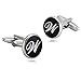 Blisfille Gemelos 2 Pieces Gemelos para Boda Gemelos de Acero Inoxidable,Redondo con Letra W Gemelos Camisa Hombre Negro Blanco