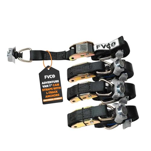 Flatline Van Co Heavy-Duty 1-Inch Cam Strap System - Adventure Van L-Track Anchors - 680 lb Nylon Cam Buckle Straps & Cam Buckle Tie Down Straps 4-Pack 96