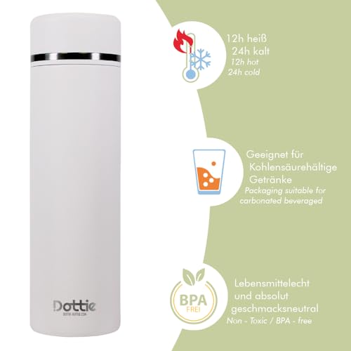 Personalisierte Thermosflasche von Dottie Bottle - Trinkflasche 'Lotty' mit eigenem Motiv bedrucken - Weiße, auslaufsichere Trinkflasche aus Edelstahl