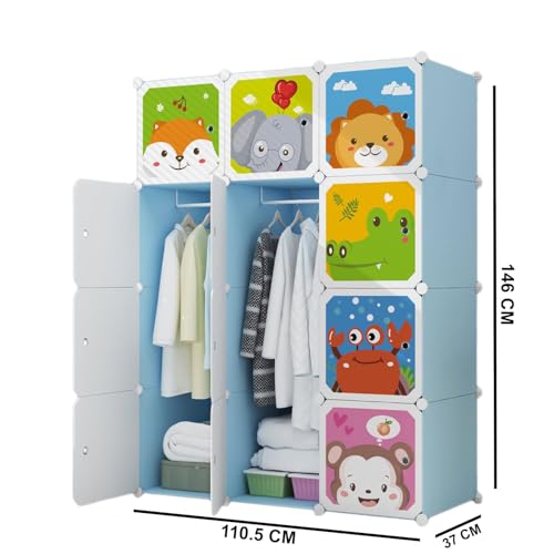 Image of LUHI Plastic Wardrobe for Kids Clothes - Durable, Easy to Use Anti-Skid & Non-Slip Effective Professional Collapsible Wardrobe, Plastic Cupboard for Kids, Foldable Almirah (D3 Blue, 12 Door)