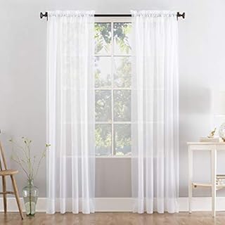 Megachest a pair of 3+7cm slot top sheer lucy voile curtain with tie backs 31 colors 10 sizes (pure white, 56" wideX44 drop(W142cmXH112cm))