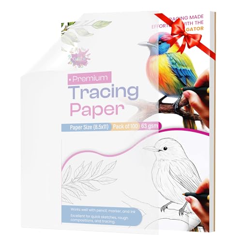 Tracing Paper 8.5x11 Inch - 100 Sheets 41lb/63gsm Transparent Trace Paper for Sketching Preliminary Drawing Drafting & Art Projects - Premium Translucent Tracing Paper for Pencil Marker and Ink