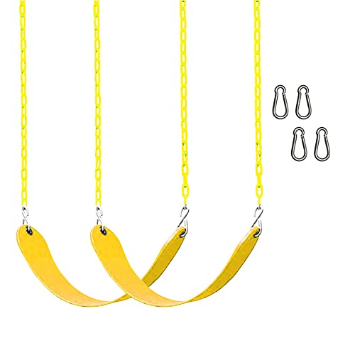 Toy Park Kids Flexible Swing Seat Heavy Duty 60″ Chain Plastic Coated – Playground Swing Set Accessories and Snap Hooks – Pack of 2 (Yellow)