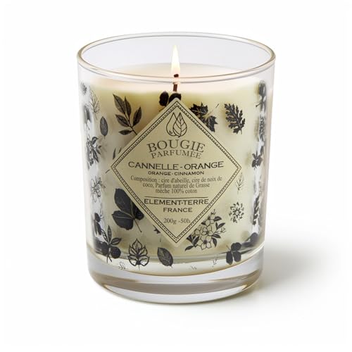 Bougie Parfumée 200 Grammes, 50 Heures Parfum Cannelle Orange