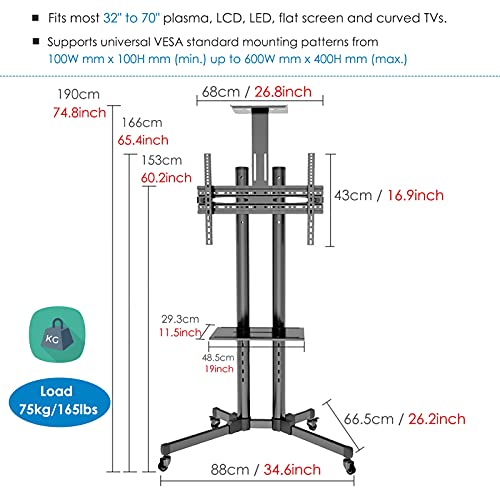 Soporte Universal para TV Móvil con Almacenaje y Altura Ajustable miniatura 3