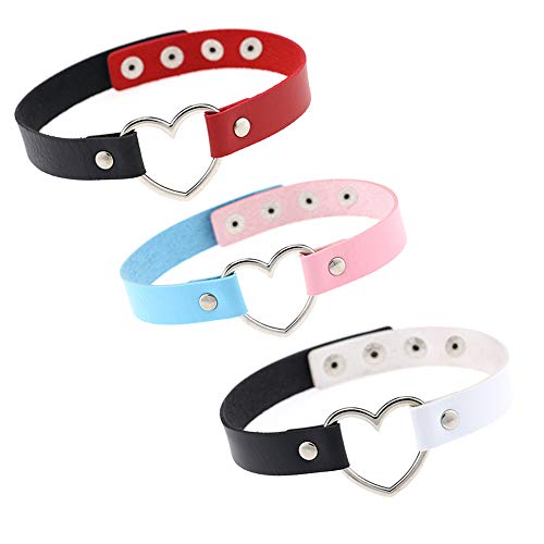 BeeGift Handmade Lady Punk Heart Collar Choker Adjustable Leather Choker Collar Sexy Soft PU Cat Punk Choker Necklace for Women Girls