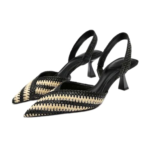 Women's Pointed Toe Slingback Pumps,Fashion Color-block Closed Toe Classic Kitten Low Heels Slip On Party Dress Shoes Office Work Wedding Sandals
