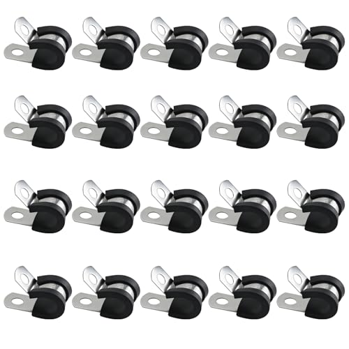 Image of 20 PCS Stainless Steel Rubber Cushioned R Shape Clamps,Cable Cleats Pipe Clips P Clip,Rubber Lined Conduit Clip Hose Clips, Mounting Hose Pipe Clamp,Metal Wire Cable Clamps for Cord,Wire,Tube (10mm)