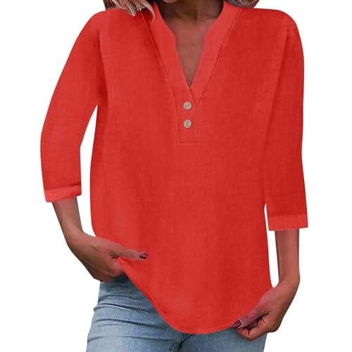 Clothes Today 2024 Women's Tops 3/4 Sleeve 3/4 Length Sleeve Cotton Womens Tops Half Sleeve Tunic Tops for Women Henley Shirt Women 3/4 Sleeve Womens Button Down v Neck 3/4 Sleeve
