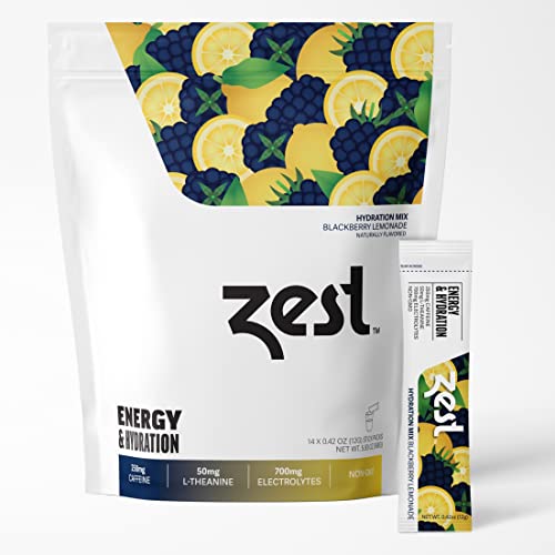 Zest Natural Energy & Electrolyte Powder - 250Mg Caffeine Boost - Blackberry Lemonade - Mix W/ Water - 14 Travel Packets - Low Sugar Liquid Rehydration - Pre Workout Drink - Iv Pillars Of Hydration #TOP28