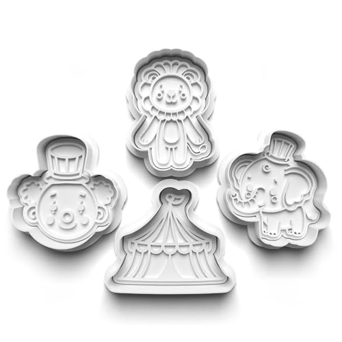 Lot de 4 emporte-pièces en forme de clown de cirque, tente, éléphant, lion, moule à biscuits, pâte à modeler, fondant, pour enfants