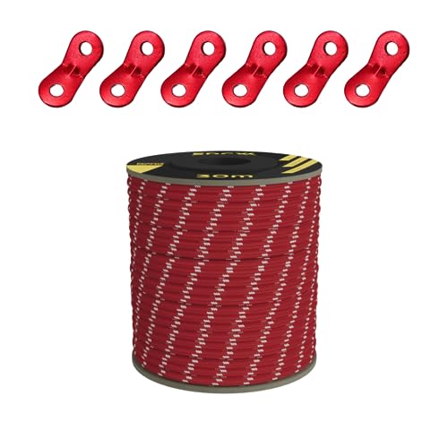 Reflective, Guy Ropes with Aluminum Alloy Tensioner, Nylon Tensioner Cord for Tent Tarp, Camping, 4mm (30m, 50m)+Spanners