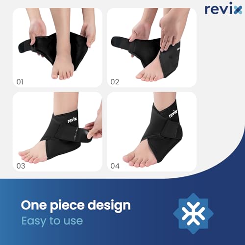 Image of REVIX Foot Ice Pack Wrap Reusable Gel Cold Packs for Injuries, Ankle Ice Wrap for Soothing Foot & Heel Discomfort, Sport Recovery, and Workout Relief, Achilles Tendonitis, Black