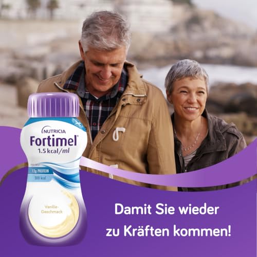 Nutricia Fortimel® 1.5 kcal Vanille – Hochkalorische Trinknahrung mit allen wichtigen Nährstoffen, Vitaminen, Mineralien und Spurenelementen – 300 kcal und 12 g Eiweiß pro Flasche – 4 x 200 ml