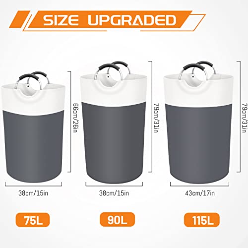 Image of BlissTotes 115L Laundry Basket, Freestanding Collapsible Hamper, Gray | Collapsible Dirty Clothes Hamper, Foldable Laundry Bag for Dorm, Waterproof Fabric, Padded Aluminum Handles