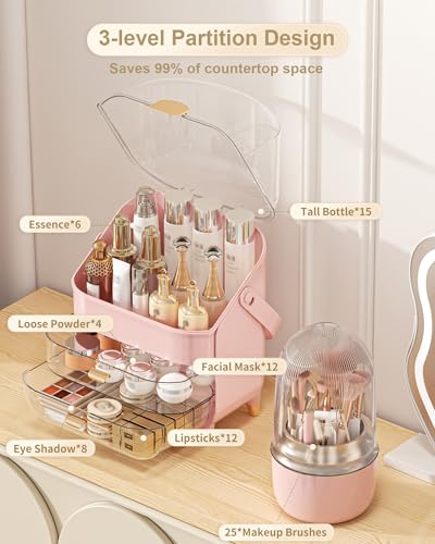 Anylady Makeup Organizer, Skincare Holder Bathroom Counter Organizer, Storage Box Cosmetic Display Cases, Teen Girl Gifts Trendy Stuff Make up Organizers for Vanity, Dresser, Countertop (Pink)