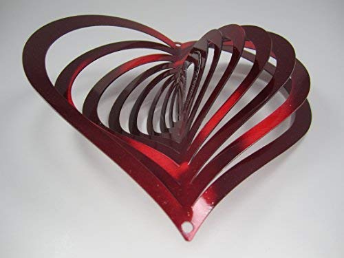 Worldawhirl Whirligig 3D Wind Spinner Hand Painted Stainless Steel Twister Heart (6.5" Inch, Red) #TOP1