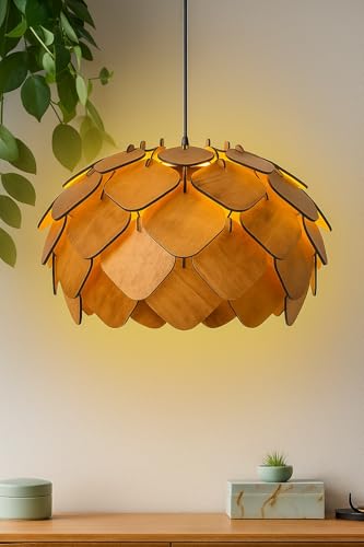 Homesake ® Wooden Pinecone Ceiling Light | lamp for Living Room | Rattan Hanging lamp for Drawing Room, Dining Room | Cane Pendant Light for Home Deco