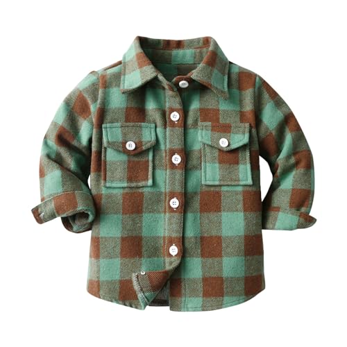 Boy Girls Flannel Shirt Coat Plaid Long Sleeve Lapel Collar Single Breasted Cardigan Jacket Fall Tops with Pocket