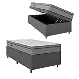 Cama Box Baú Solteiro Colchão Molas Ensacadas Mirage 88x188x65cm Cinza/branco Umaflex - Suporta até 120kg por Pessoa