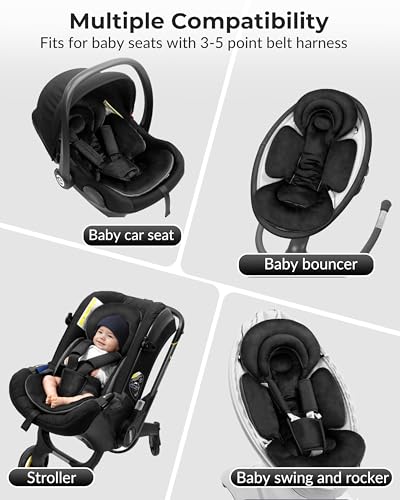 Image of TinlyFinly Infant Car Seat Insert with Removable Cushion for Preemie to Toddler, Reversible Newborn Carseat Insert for Baby Head Body Support, Fits for Stroller, Baby Swing, Bouncer (Pure Black)