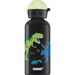 SIGG KBT Glow in the Dark Dinosaurs Cantimplora infantil (0.4 L), botella para niños sin sustancias nocivas y con tapa hermética, cantimplora ligera de aluminio