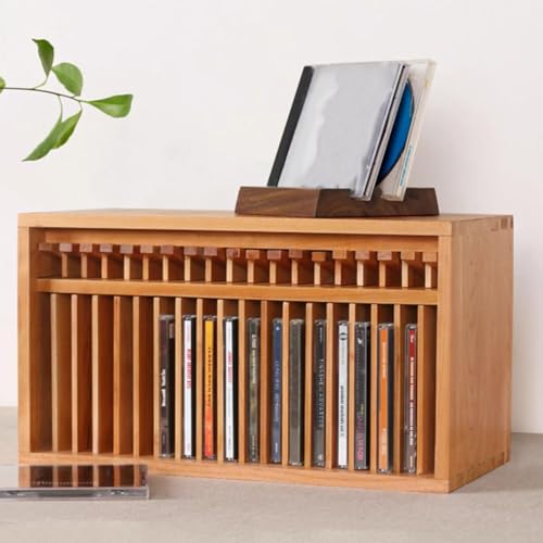Estante de almacenamiento de CD y DVD de escritorio, soporte organizador de madera vintage, con capacidad para 19 estuches de CD estándar, estructura de marco, para el hogar, oficina, sala de música