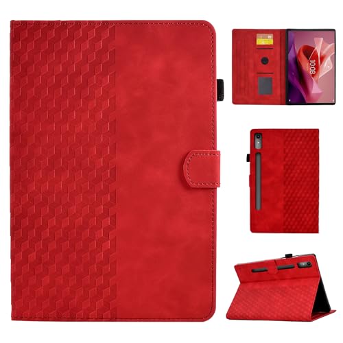 CASAFUNY Case for Lenovo Tab P12 - 12.7 Inch 2023 Protective Tablet Cover with Multi-Angle Stand, Auto Wake/Sleep Function - Red