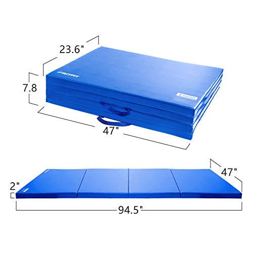 Ritfit Upgraded Folding Exercise Mat, 2 Inch Thick Gymnastics Mat With Carrying Handles For Yoga, Mma, Stretching, Core Workouts And Home Gym Protective Flooring (Sky Blue(4' X 8')) #TOP1