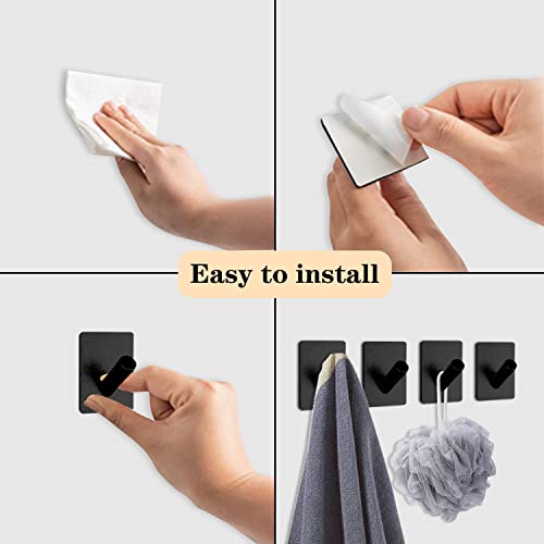 Bathhold Adhesive Hooks Wall Mount,Towel Hooks Wall Hooks Heavy Duty Hooks Waterproof Aluminum For Hanging Towel, Robe, Kitchen Utensils Stick On Bathroom,Bedroom Or Kitchen (Matte Black, 8Packs) #TOP5