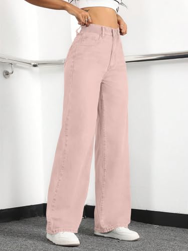 Image of Straight Leg Jeans for Women High Waisted Wide Leg Denim Pants
