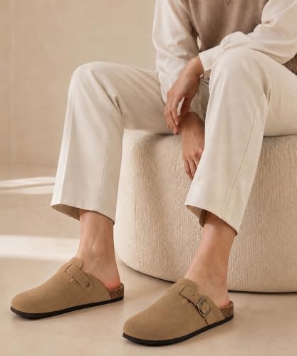 Image of ODOLY Genuine Suede Clogs for Women Men Comfort Cork Footbed Potato Shoes