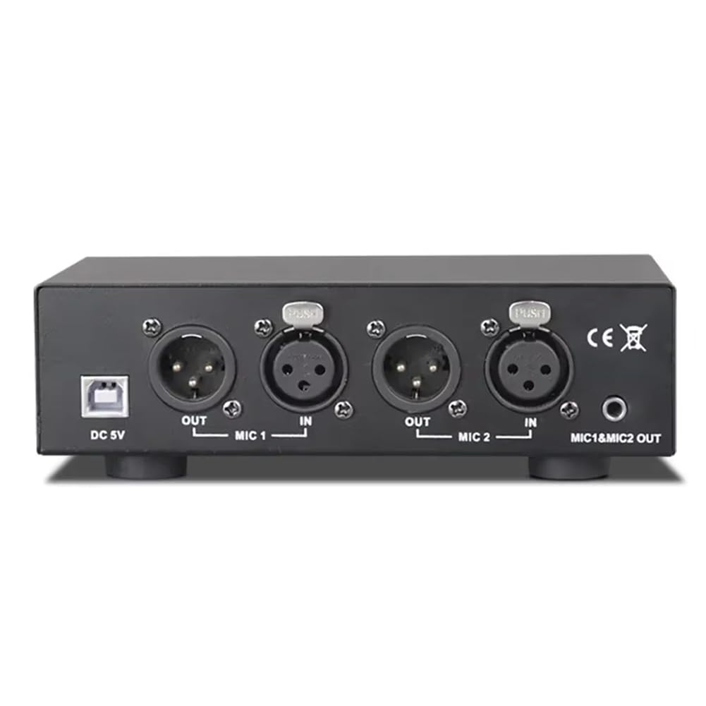 Fuente de Alimentación Fantasma 2 Entradas y 2 Salidas de 48 V. Alimentación Fantasma Compacta Universal para Micrófonos de Condensador y Equipos de Grabación de Música.