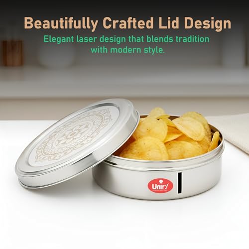 Image of Unify 2 Pieces Stainless Steel Puri Dabba Set | Flat Canisters (900ML, 1200ML) | Airtight Dry Fruit, Masala, Snacks & Sweet Storage Containers | Premium Kitchen Storage & Gift Set
