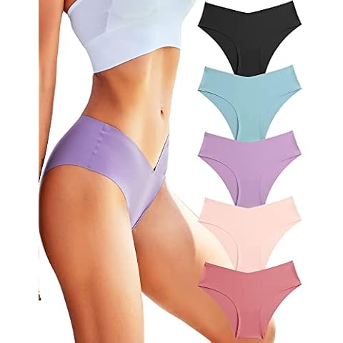 ROSYCORAL Women’s Seamless Underwear Soft Stretch Briefs Invisibles Hipster V Cut cheeky No Show Bikini Panties 5 pack XS-L (L) Cover