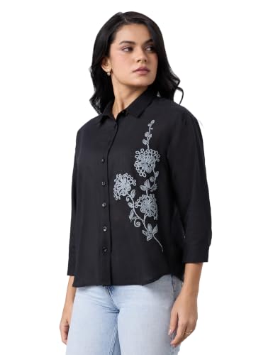 Symbol Premium Women's Embroidered Cotton Shirt | 3/4 Sleeve Butt...