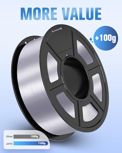 Image of JAYO Silk PLA Filament 1.75mm Silver 1.1kg, Metal-Like Shiny PLA, Smooth Silky Finish, Easy to Print, Accuracy + /- 0.02mm, Fits for Most FDM 3D Printers