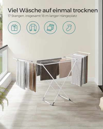 SONGMICS Wäscheständer, Standtrockner klappbar, Flügelwäscheständer, freistehend, für Innen- und Außenbereich, für Bettwäsche und Kleidung, weiß LLR540W01 – Bild 3